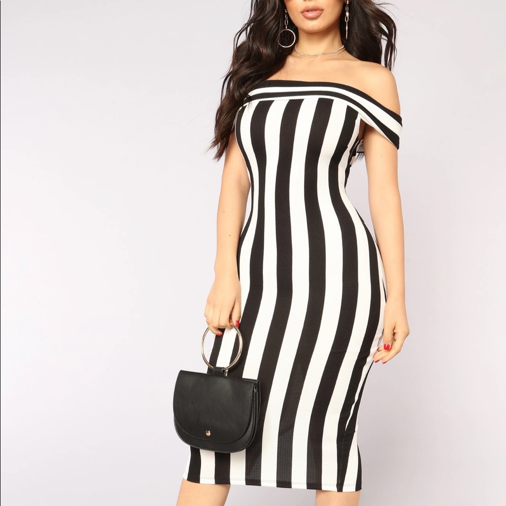 Fashion nova black/white stripe dress